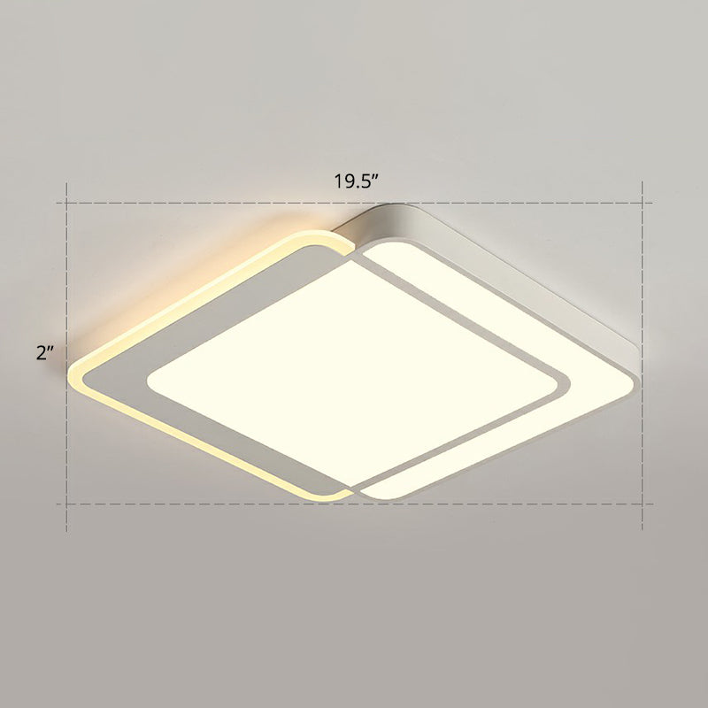 Minimalist White Led Flush Mount Ceiling Light With Acrylic Diffuser / 19.5 Warm
