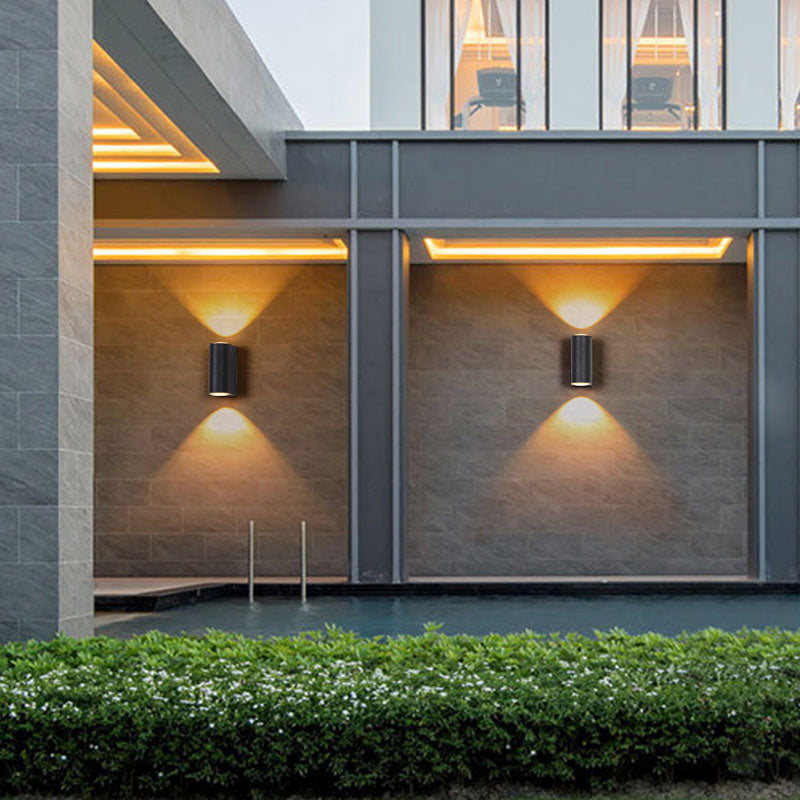 Outdoor Wall Led Sconce Lamp: Tube Shaped Metallic Minimalism Black