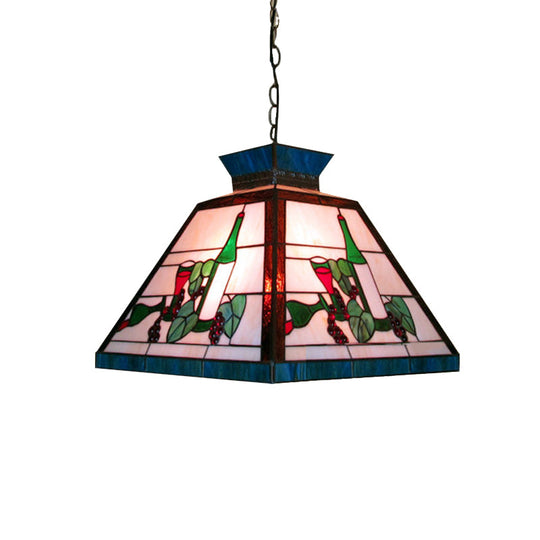 Tiffany-Style Art Glass Pendant Light: Single Head Trapezoid Fixture In Green And White