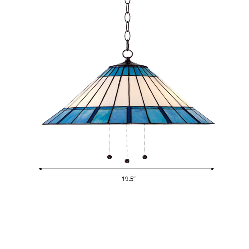 Tiffany-Style Blue Stained Glass Pendant Light - Tapered Design 16’/19.5’ W Single Bulb