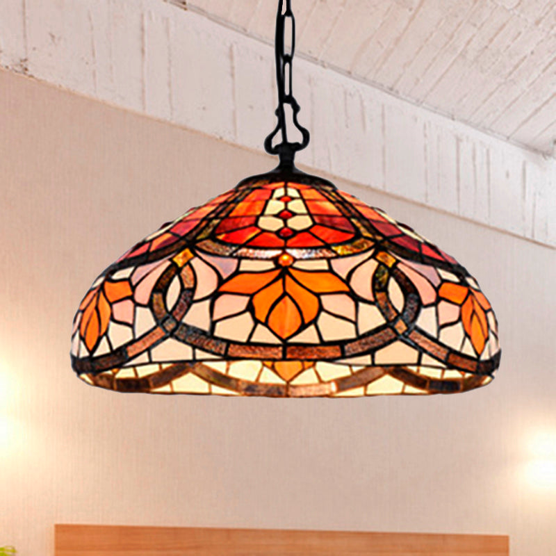 Antique Tiffany Stained Glass Pendant Light: Elegant Black Finish For Dining Room Décor Orange / 16’