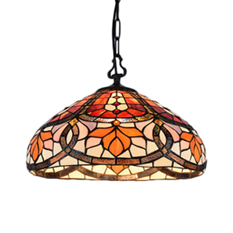 Antique Tiffany Stained Glass Pendant Light: Elegant Black Finish For Dining Room Décor