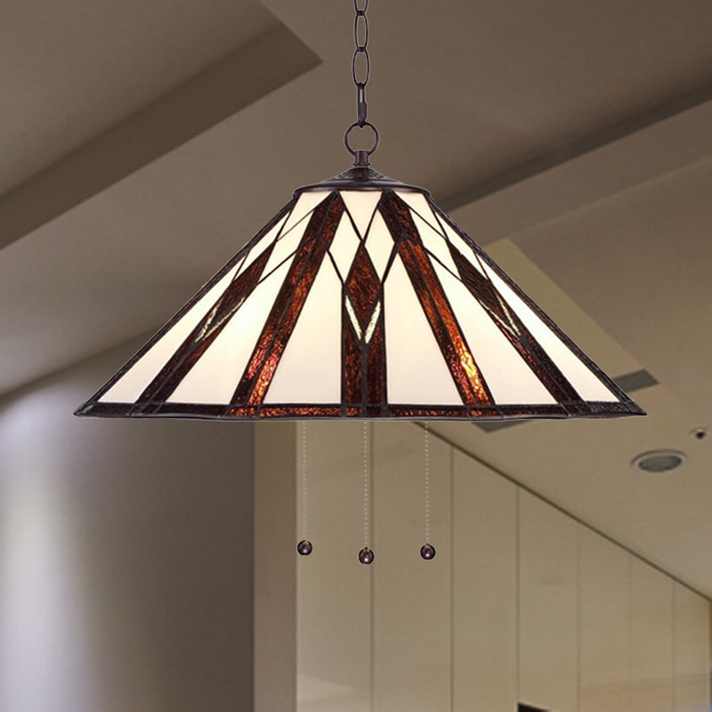 Tiffany Multicolored Stained Glass Pendant Light With White Single Bulb – 16’/19.5’ W Tapered