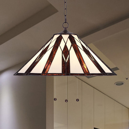 Tiffany Multicolored Stained Glass Pendant Light With White Single Bulb – 16’/19.5’ W Tapered