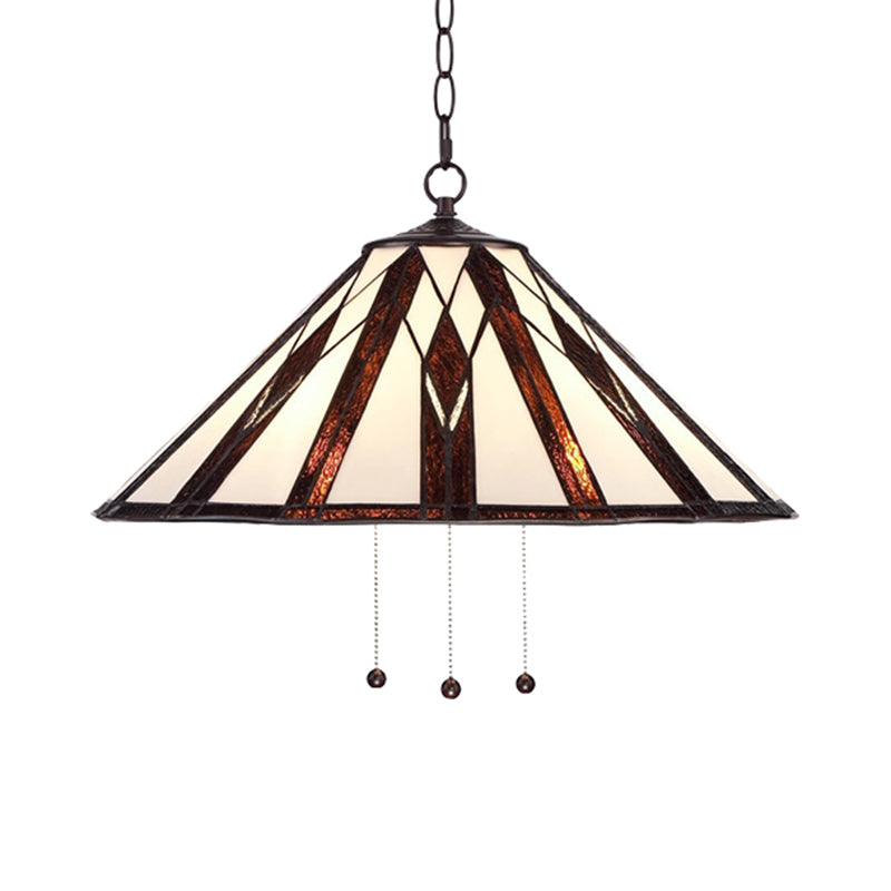 Tiffany Multicolored Stained Glass Pendant Light With White Single Bulb – 16’/19.5’ W Tapered