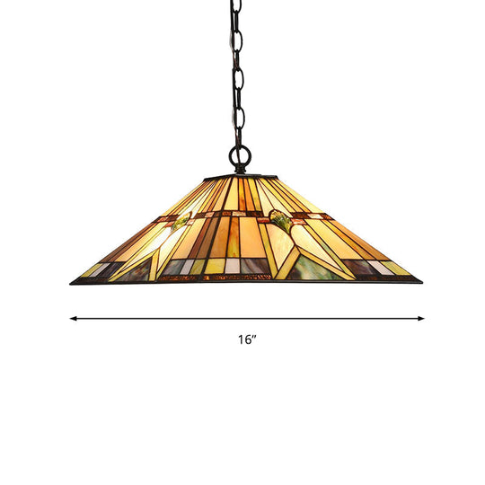 Tiffany Rhombus/Shell Ceiling Lamp - Brown Stained Art Glass Pendant Light For Dining Room