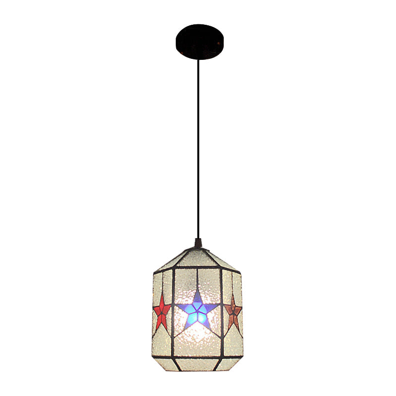 Stylish Star Design Pendant Ceiling Light - Stainless Art Glass Tiffany White & Clear 1-Light