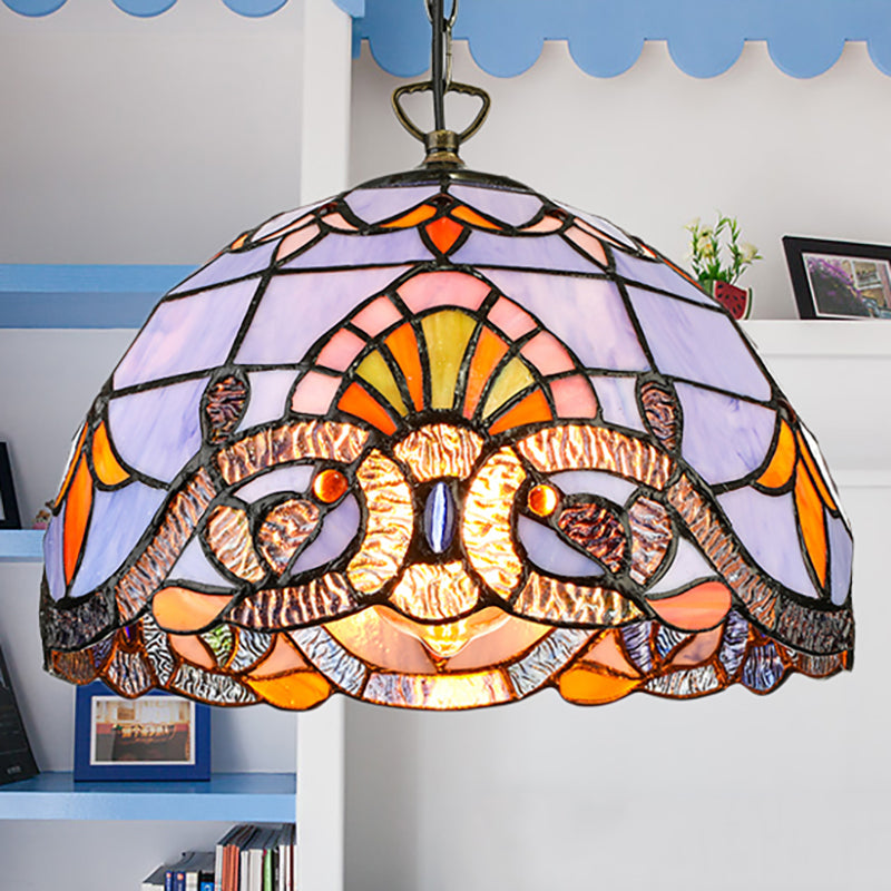 Tiffany Pendant Lighting For Kitchen Island - Sky Blue/Dark Blue Stained Glass Floral Ceiling