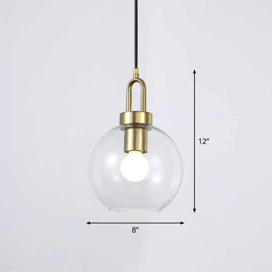 Simple Glass Sphere Pendant Light - 1 Head Brass Finish Dining Room Ceiling Lamp White