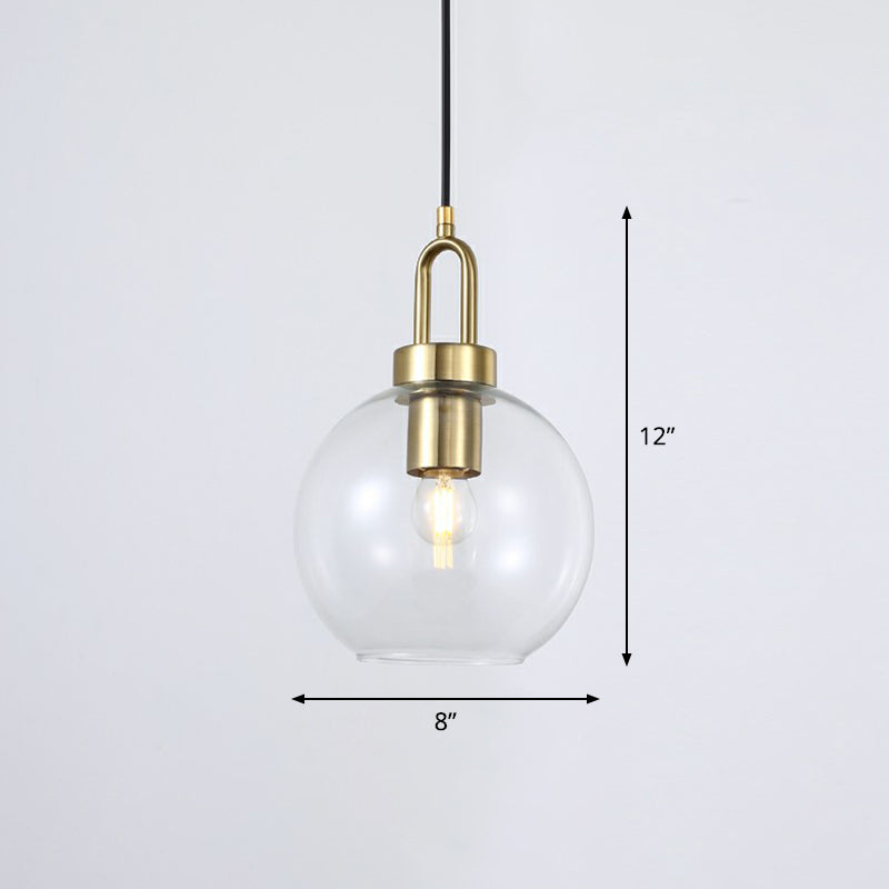 Simple Glass Sphere Pendant Light - 1 Head Brass Finish Dining Room Ceiling Lamp Clear