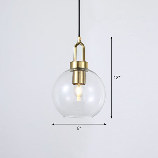 Simple Glass Sphere Pendant Light - 1 Head Brass Finish Dining Room Ceiling Lamp Clear