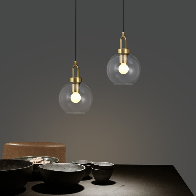 Simple Elegant Brass Sphere Pendant Light Fixture For Dining Room - Glass 1 Head Ceiling Lamp