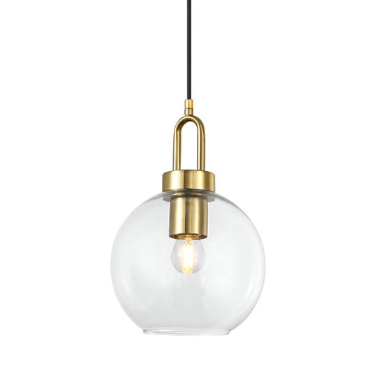 Simple Glass Sphere Pendant Light - 1 Head Brass Finish Dining Room Ceiling Lamp