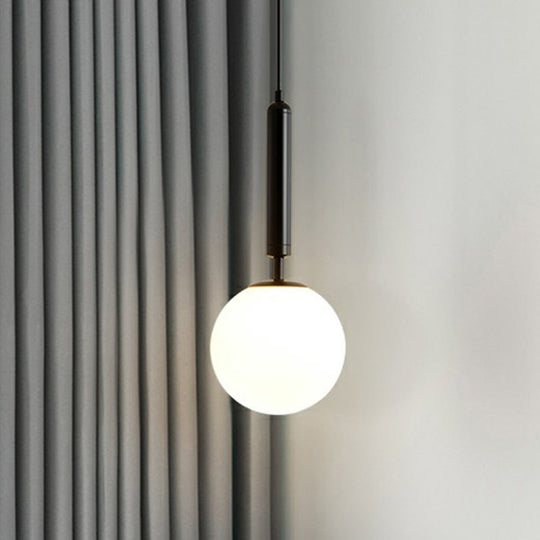 Nordic Opal Glass Ball Pendant Lamp - 1-Light Bedside Hanging Light Fixture