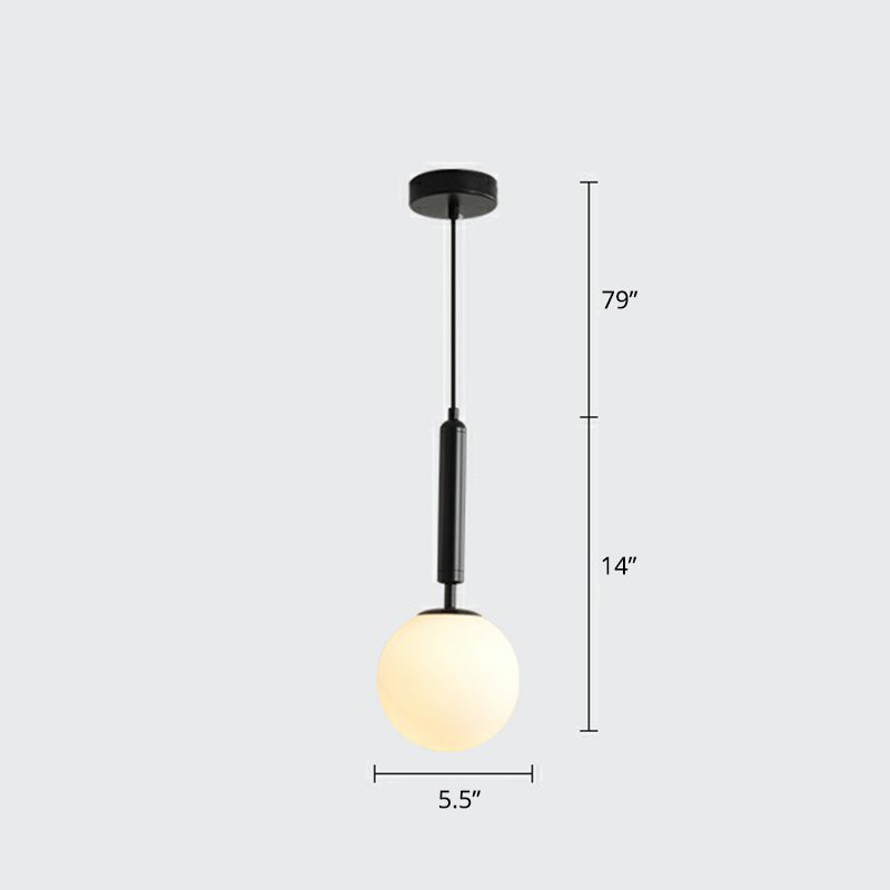 Nordic Opal Glass Pendant Lamp - 1-Light Bedside Hanging Light Fixture Black