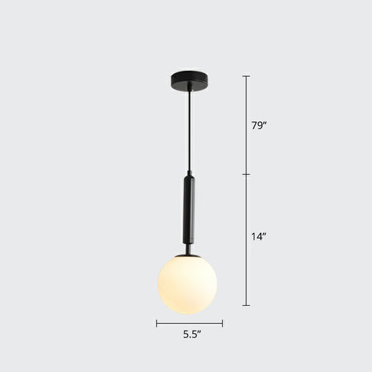 Nordic Opal Glass Pendant Lamp - 1-Light Bedside Hanging Light Fixture Black