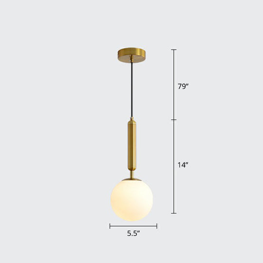 Nordic Opal Glass Pendant Lamp - 1-Light Bedside Hanging Light Fixture Gold