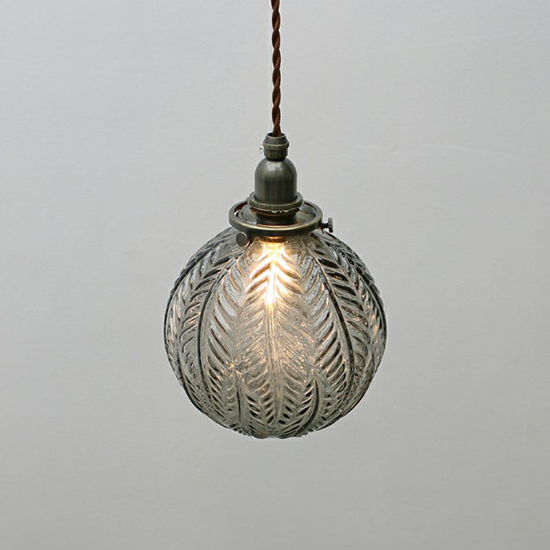 Textured Glass Orb Mini Pendant Light In Nordic Style With Black Hanging Cord For Bedroom