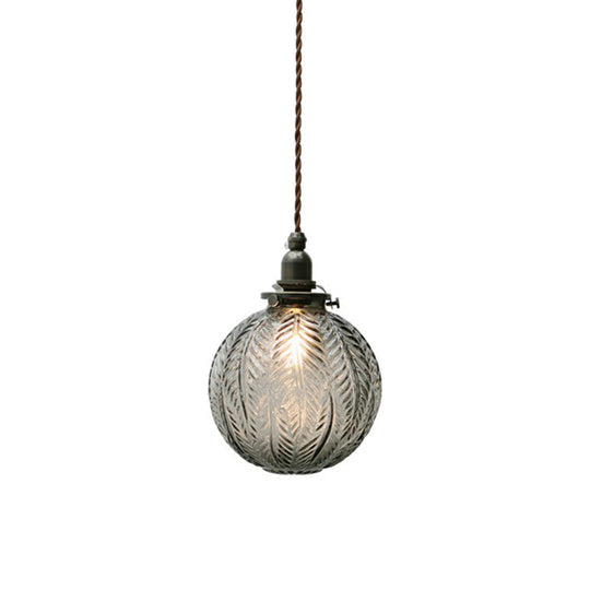 Textured Glass Orb Mini Pendant Light In Nordic Style With Black Hanging Cord For Bedroom