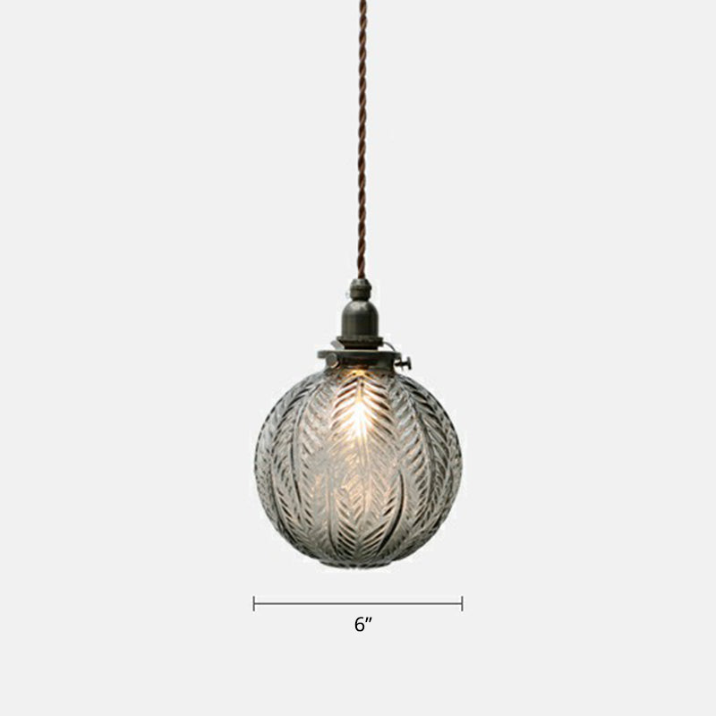 Textured Glass Orb Mini Pendant Light In Nordic Style With Black Hanging Cord For Bedroom
