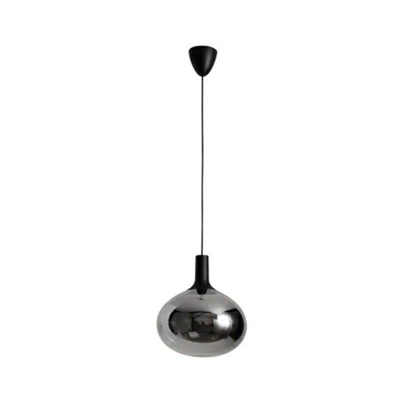 Modern Black Glass Elliptical Suspended Lighting Fixture For Restaurants Smoke Gray