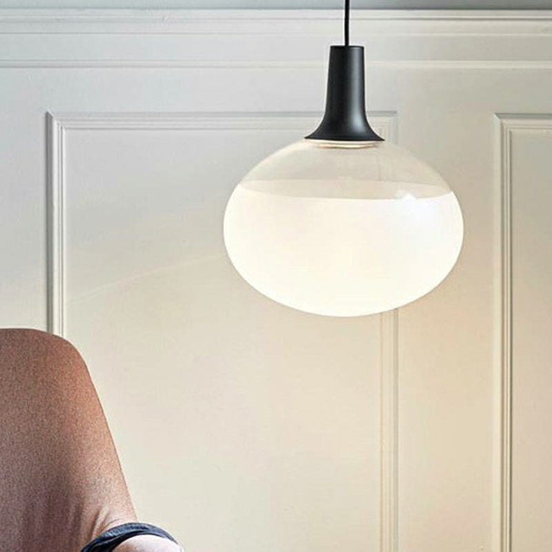 Modern Black Glass Hanging Lamp - Elliptical Suspended Lighting Fixture For Restaurants