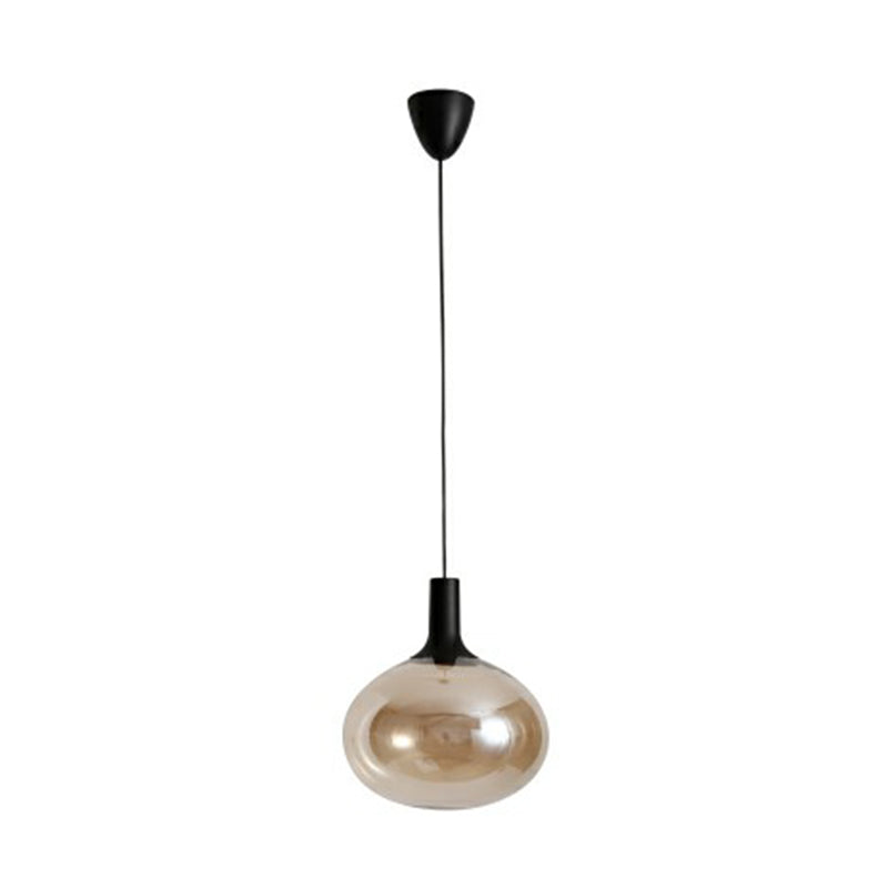 Modern Black Glass Hanging Lamp - Elliptical Suspended Lighting Fixture For Restaurants Beige