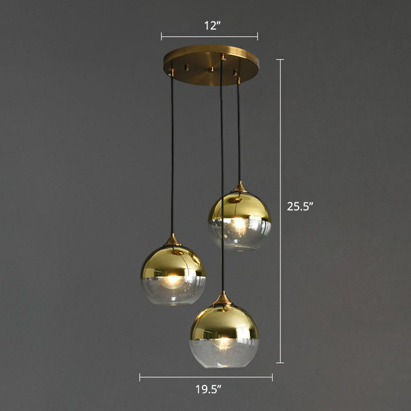 Sleek Postmodern Glass Suspension Pendant Light - 3-Light Ceiling Lamp For Dining Room Gold / Round