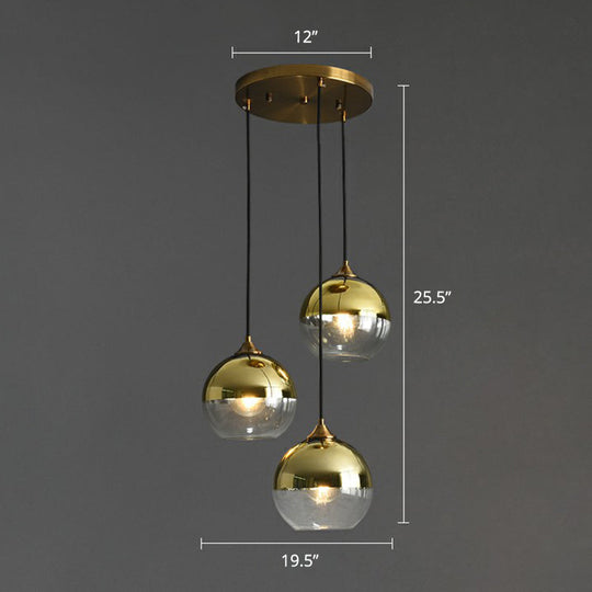 Sleek Postmodern Glass Suspension Pendant Light - 3-Light Ceiling Lamp For Dining Room Gold / Round