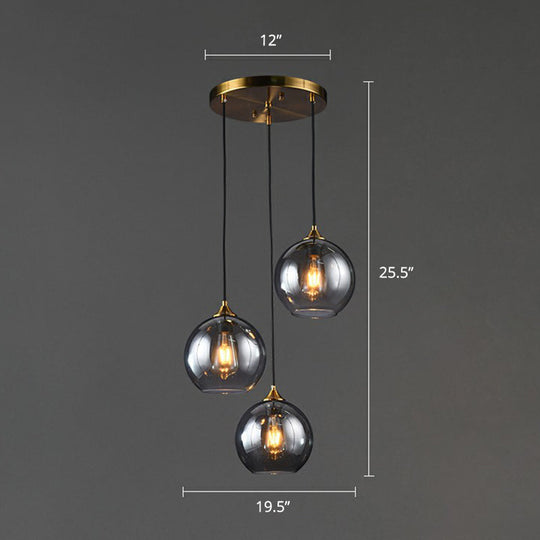 Sleek Postmodern Glass Suspension Pendant Light - 3-Light Ceiling Lamp For Dining Room Smoke Gray /