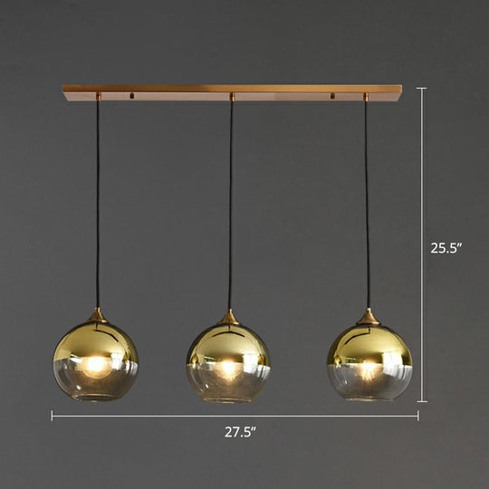 Sleek Postmodern Glass Suspension Pendant Light - 3-Light Ceiling Lamp For Dining Room Gold / Linear