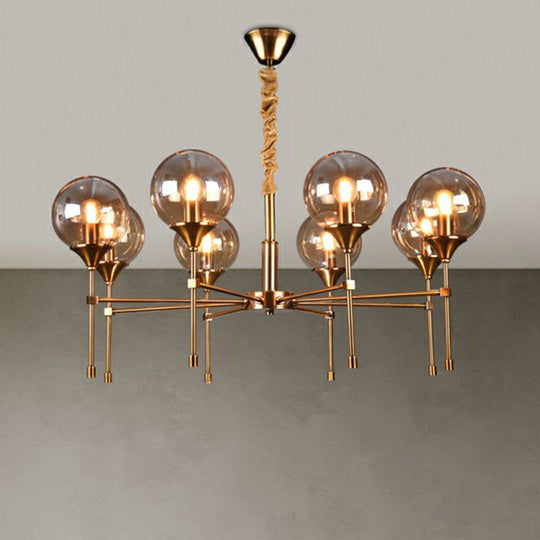 Ball Up Chandelier Glass Dining Room Light Fixture In Brass - Post-Modern Suspension