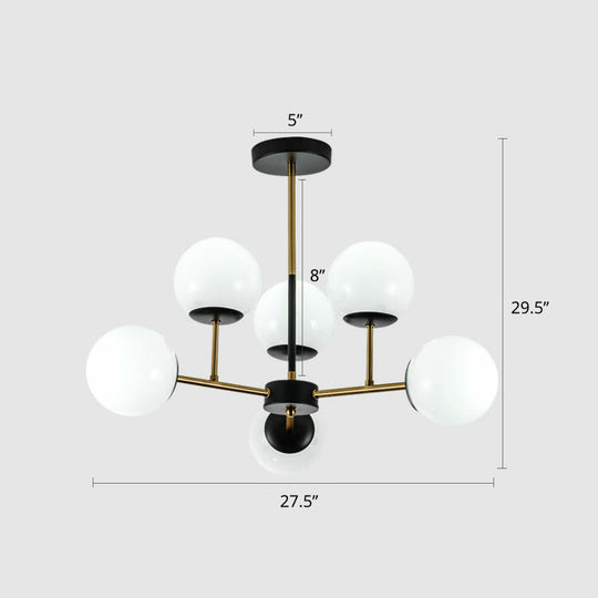 Sleek Black-Brass Spherical Chandelier – Nordic Glass Ceiling Suspension Lamp For Dining Room 6 /