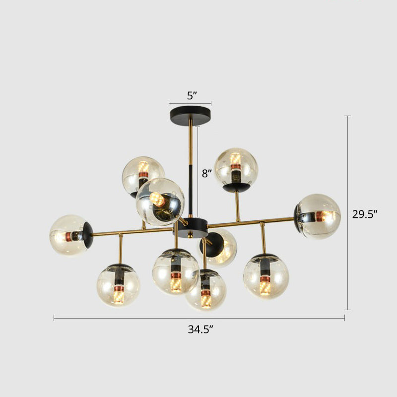 Sleek Black-Brass Spherical Chandelier – Nordic Glass Ceiling Suspension Lamp For Dining Room 10