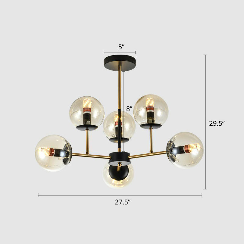 Sleek Black-Brass Spherical Chandelier – Nordic Glass Ceiling Suspension Lamp For Dining Room 6 /