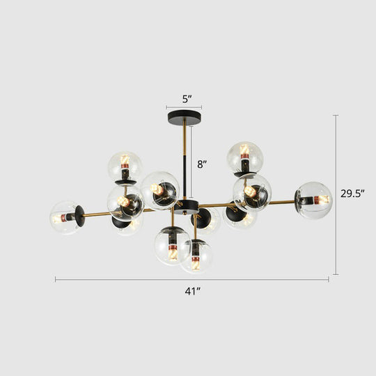 Sleek Black-Brass Spherical Chandelier – Nordic Glass Ceiling Suspension Lamp For Dining Room 12