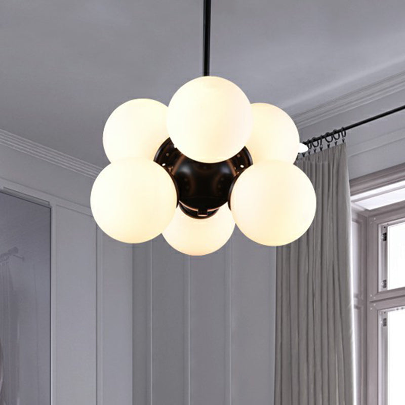 Nordic Glass Pendant Chandelier - 6 Bulbs Black Perfect For Bedroom