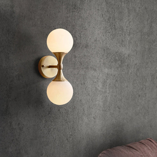 Ivory Glass Ball Wall Lamp With 2-Head Brass Sconce For Bedroom