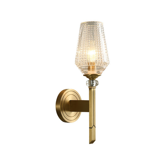 Brass Diamond Shaped Wall Sconce With Lattice Glass Shade - Modern Light