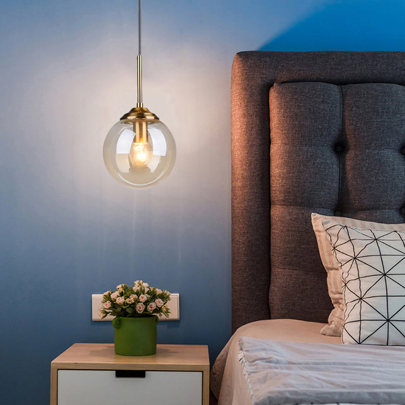 Postmodern Glass Pendant Light: Sphere Drop Design With Bedside & Ceiling Mounts - Brass Finish