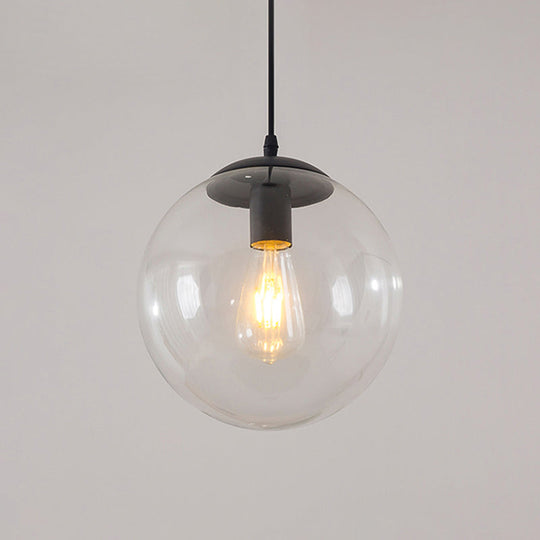 Minimalist 1-Head Glass Pendant Lamp For Restaurants With Sphere Shade Black / 8’