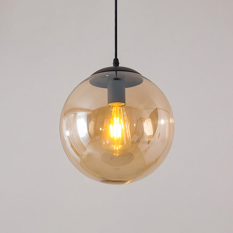 Sleek 1-Head Restaurant Pendant Lamp With Glass Sphere Shade Amber / 5