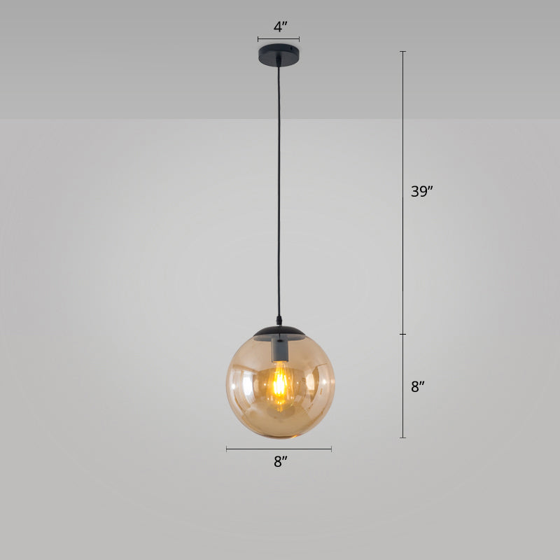 Minimalist 1-Head Glass Pendant Lamp For Restaurants With Sphere Shade Amber / 8’