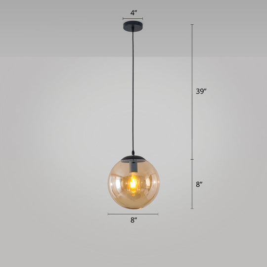 Minimalist 1-Head Glass Pendant Lamp For Restaurants With Sphere Shade Amber / 8’
