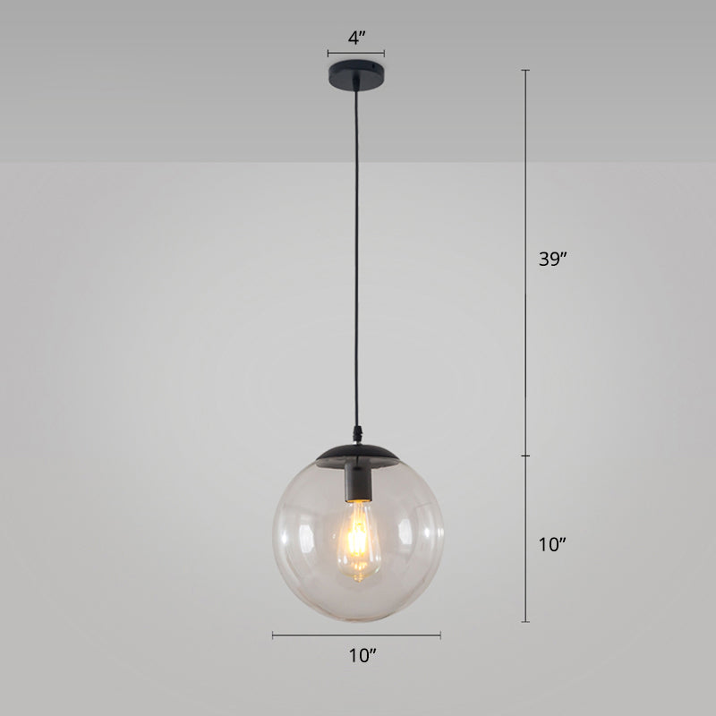 Sleek 1-Head Restaurant Pendant Lamp With Glass Sphere Shade Black / 10