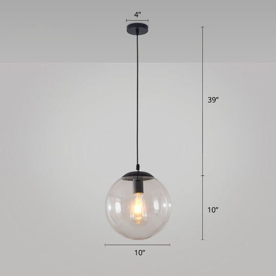 Sleek 1-Head Restaurant Pendant Lamp With Glass Sphere Shade Black / 10
