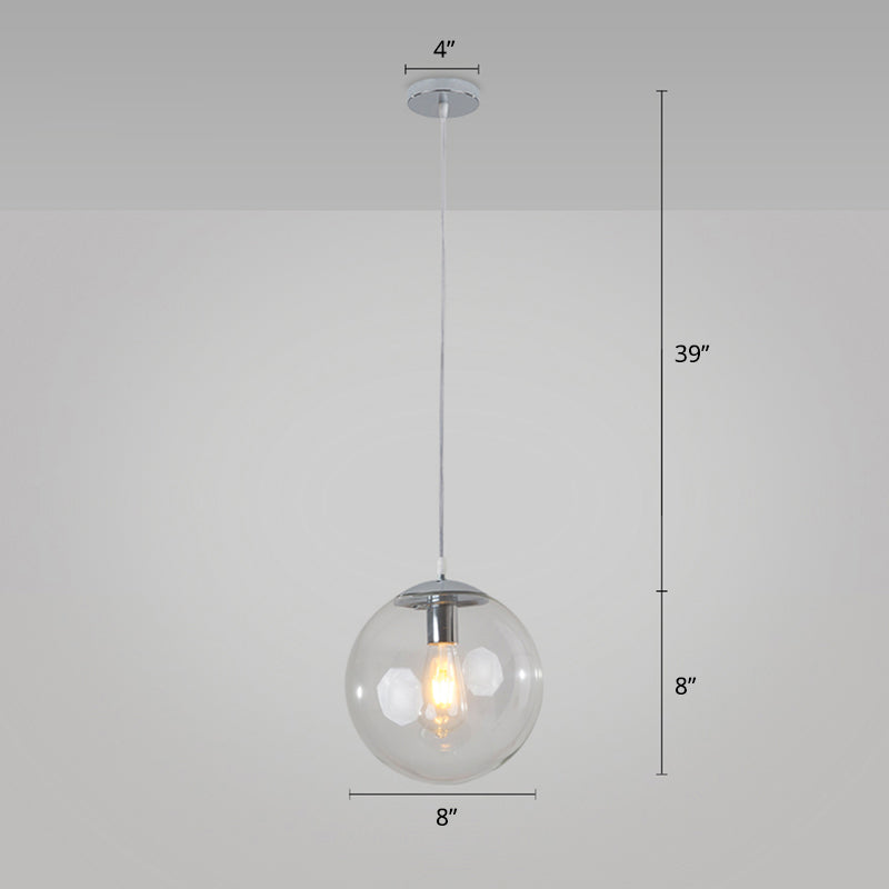 Minimalist 1-Head Glass Pendant Lamp For Restaurants With Sphere Shade Clear / 8’