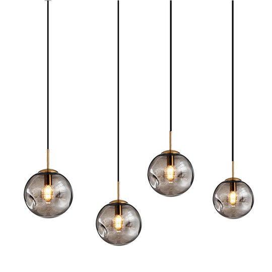 Dimpled Glass Globe Pendant Lamp: Postmodern Brass Hanging Light For Bedroom