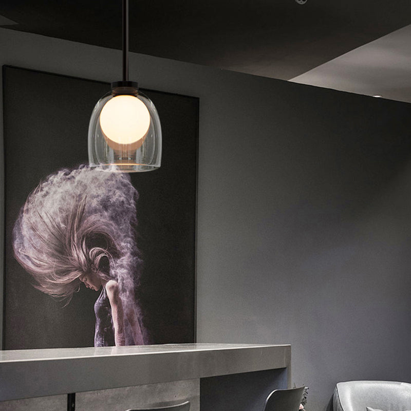 Black Glass Pendant Lighting For Dining Room - Minimalist Design With Bell And Ball Shape 1 Head