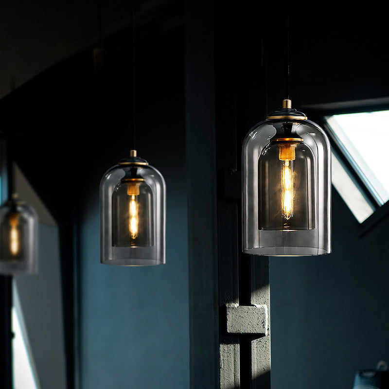 Dome Pendant Light Fixture With 2 Shades - Nordic Glass 1-Light Bedside Pendulum Lighting